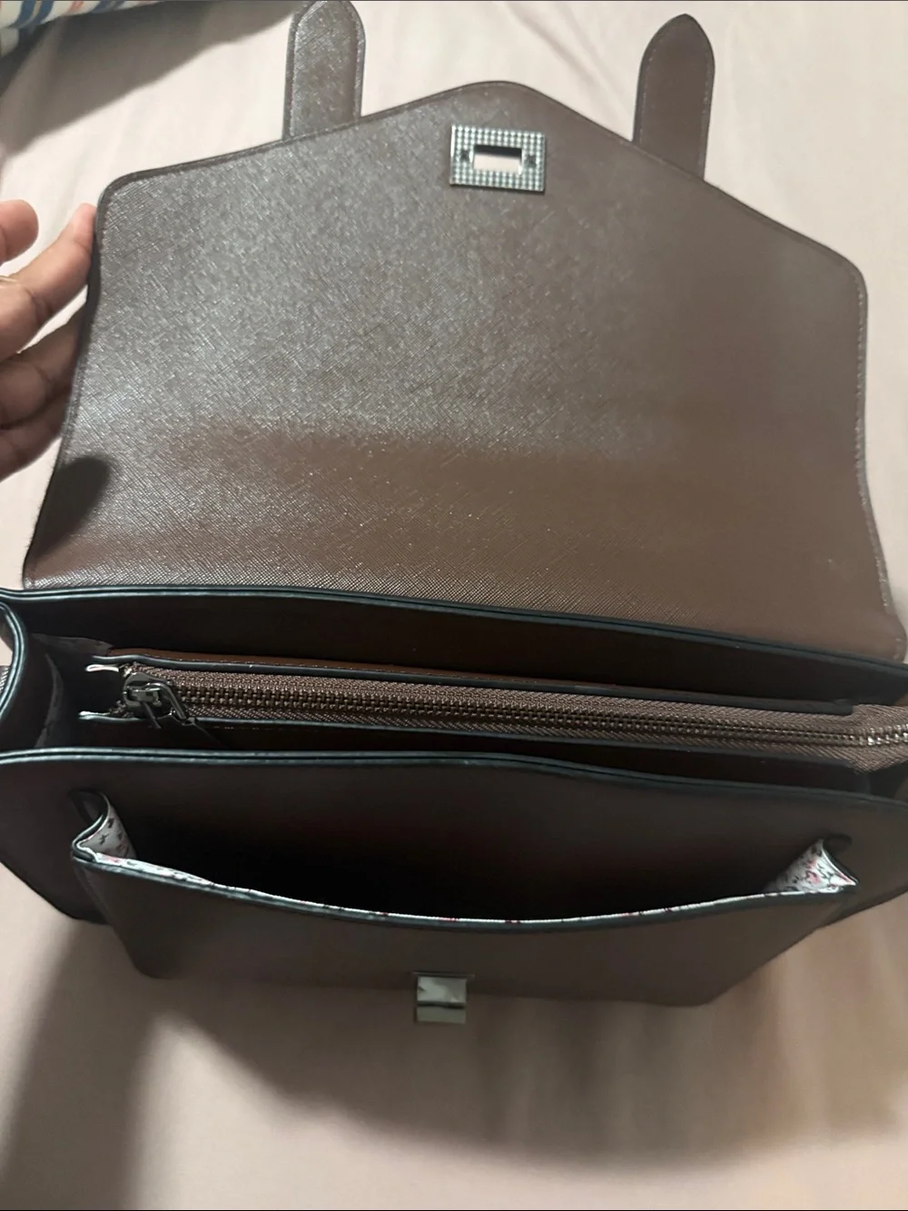 Brown Leather & Blue Plaid Satchel - Handbag